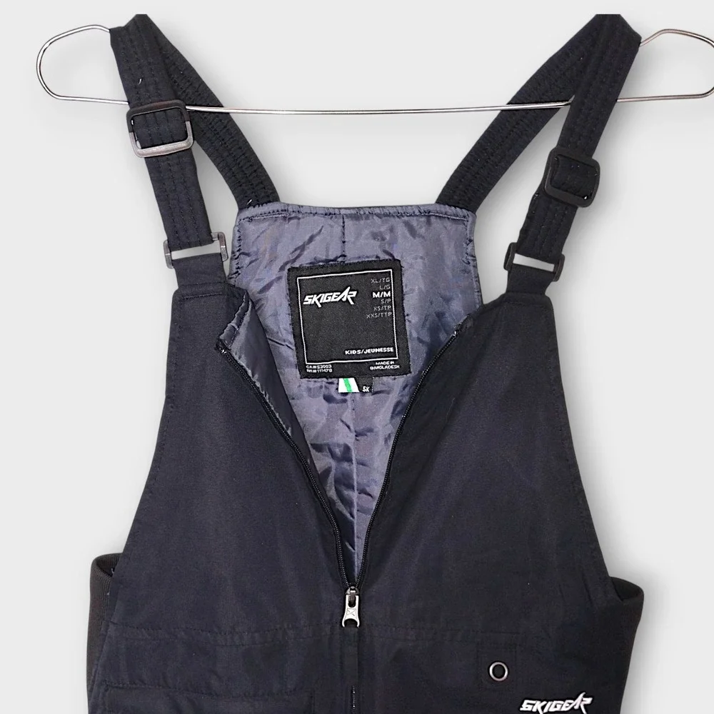 SKI GEAR Kids Sz M Snow Bibs‎ Overalls Black Youth Winter Skiing Snowboarding